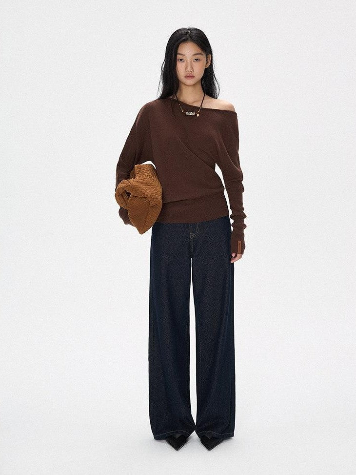 SereneEase American Vintage High Waist Micro Stretch Zip Women's Cotton Wide-leg Jeans