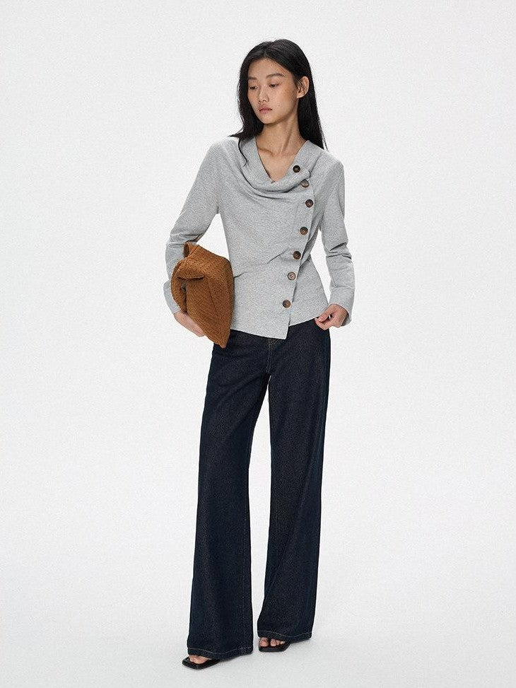 SereneEase American Vintage High Waist Micro Stretch Zip Women's Cotton Wide-leg Jeans