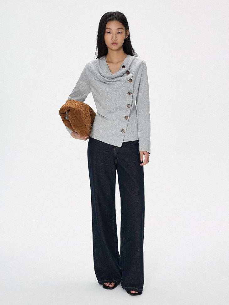 SereneEase American Vintage High Waist Micro Stretch Zip Women's Cotton Wide-leg Jeans