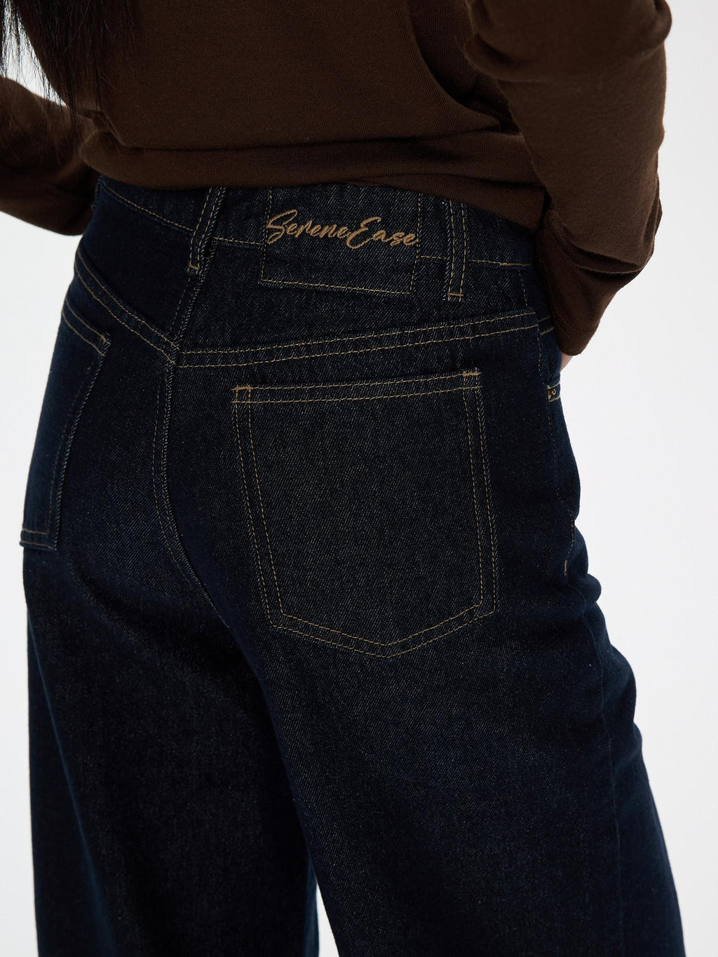 SereneEase American Vintage High Waist Micro Stretch Zip Women's Cotton Wide-leg Jeans