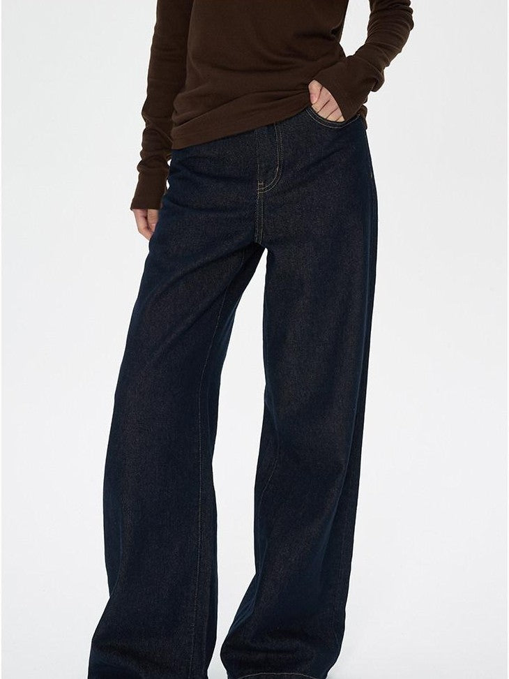 SereneEase American Vintage High Waist Micro Stretch Zip Women's Cotton Wide-leg Jeans