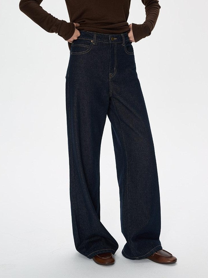 SereneEase American Vintage High Waist Micro Stretch Zip Women's Cotton Wide-leg Jeans