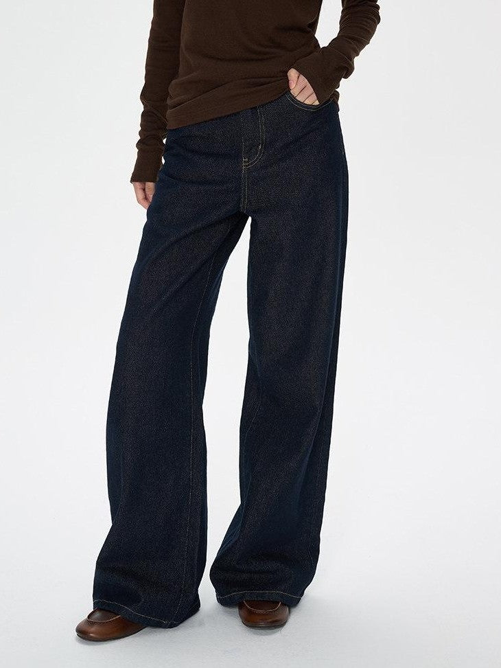 SereneEase American Vintage High Waist Micro Stretch Zip Women's Cotton Wide-leg Jeans