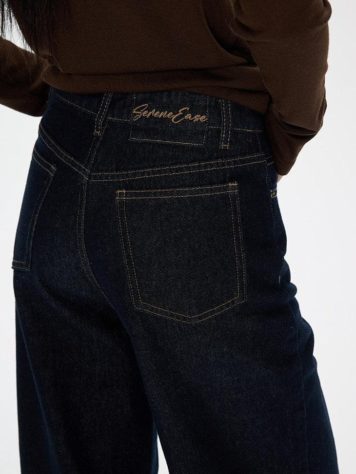 SereneEase American Vintage High Waist Micro Stretch Zip Women's Cotton Wide-leg Jeans