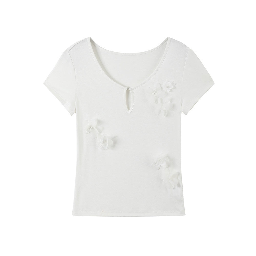 SereneEase_Beaded_3d_Floral_Slim_Fit_V-neck_Women's_Cotton_Stretch_Short_Sleeve_T-shirts_924271724909_MISSTT