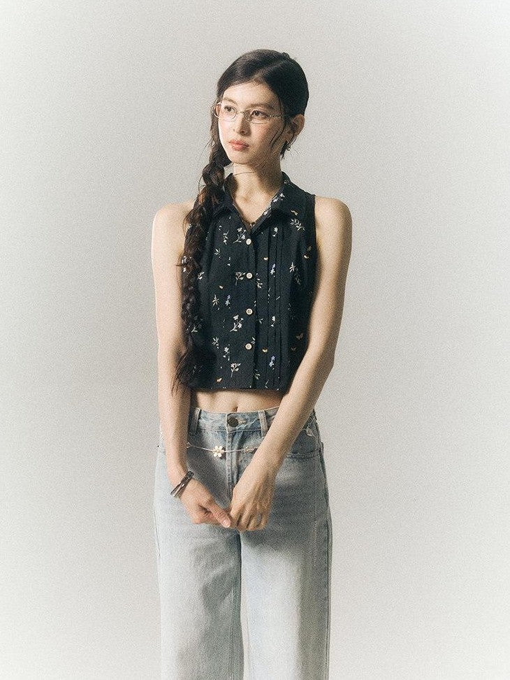 SereneEase Black Floral Buttoned Collared Slim Fit Short Sleeve Women's Matching Skirt Sets