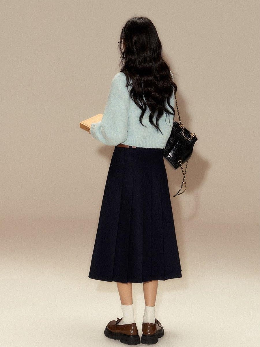 SereneEase Cable Knit Ribbed Low Round Neck Collegiate Women's Wool Blend Pullover Sweaters