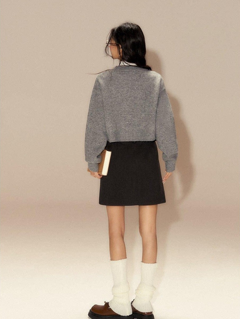 SereneEase Cable Knit Ribbed Low Round Neck Collegiate Women's Wool Blend Pullover Sweaters
