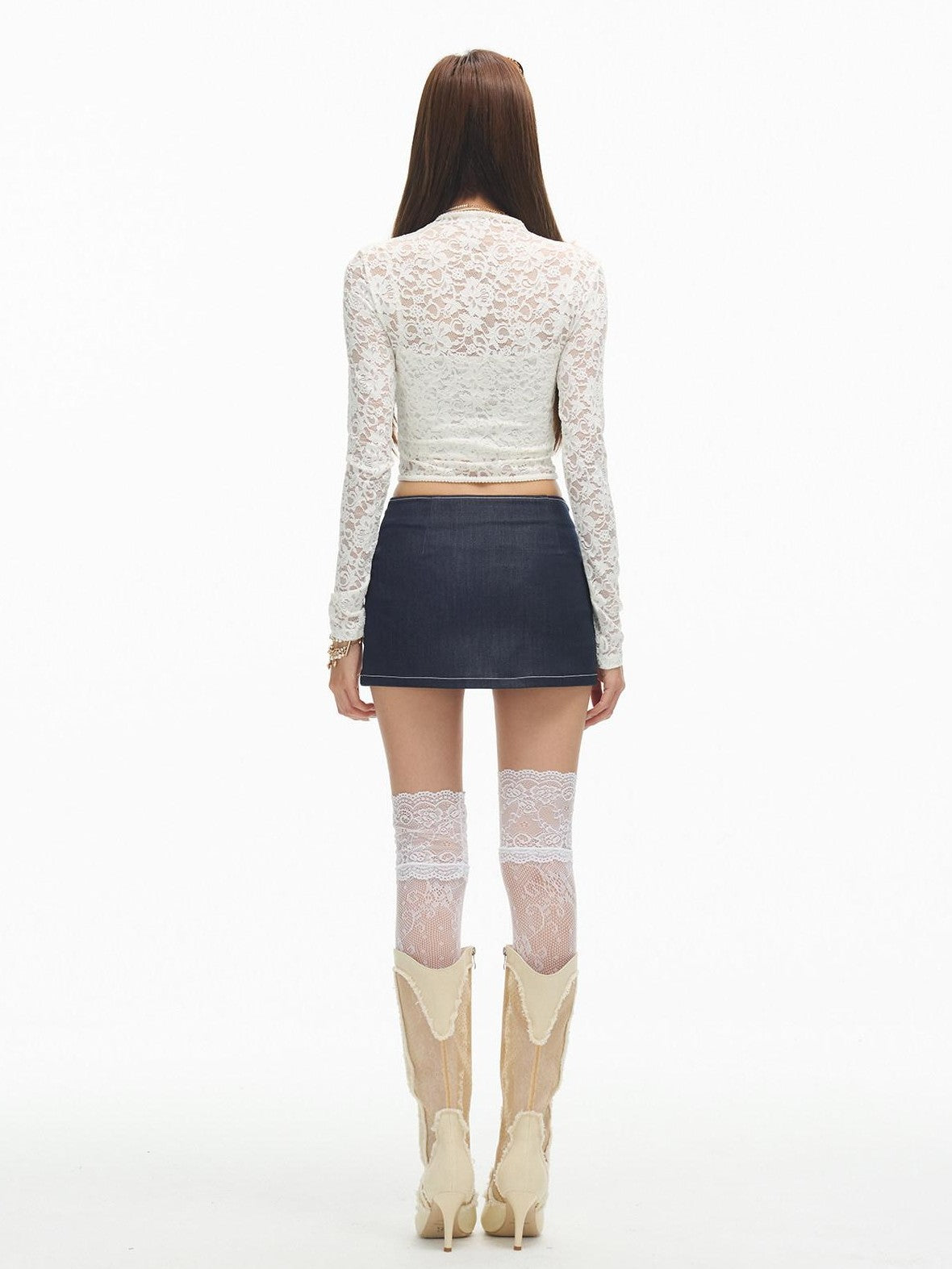 SereneEase Court Style Lace Up Vintage Button High Waist Women's Denim Bodycon Skirts