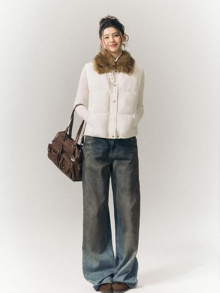 SereneEase Cropped Plaid Stand Collar Vest Women's Polyester Puffer Jackets