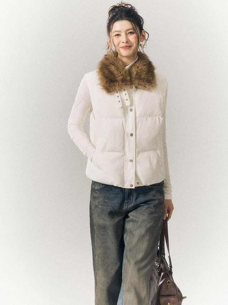 SereneEase Cropped Plaid Stand Collar Vest Women's Polyester Puffer Jackets