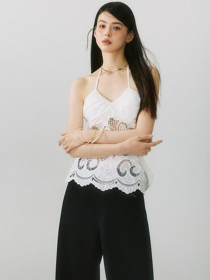 SereneEase Drapey Curved Crease High Waist Pockets Women's Polyester Wide-leg Pants