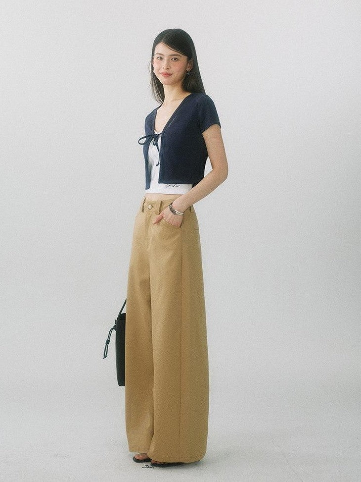 SereneEase Drapey Curved Crease High Waist Pockets Women's Polyester Wide-leg Pants
