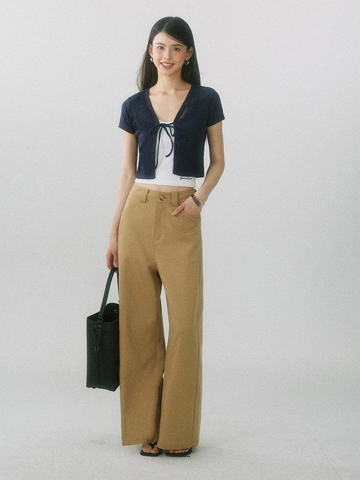 SereneEase Drapey Curved Crease High Waist Pockets Women's Polyester Wide-leg Pants