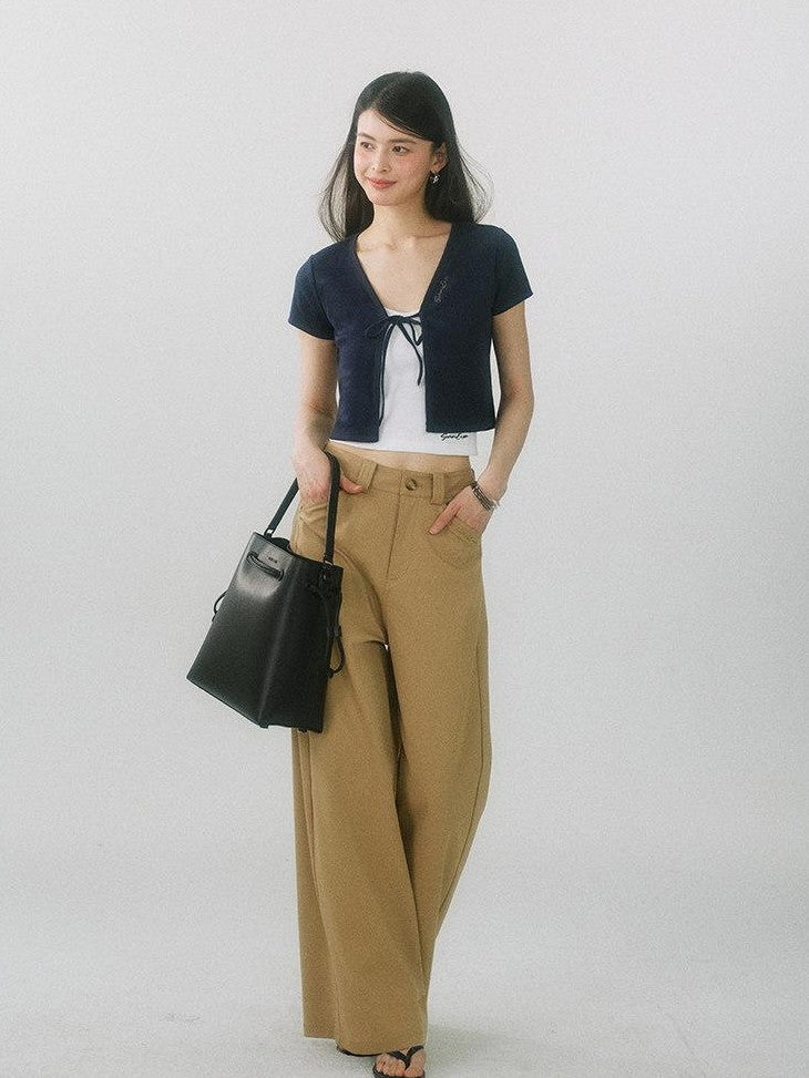 SereneEase Drapey Curved Crease High Waist Pockets Women's Polyester Wide-leg Pants