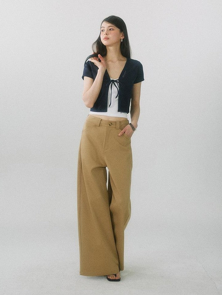 SereneEase Drapey Curved Crease High Waist Pockets Women's Polyester Wide-leg Pants