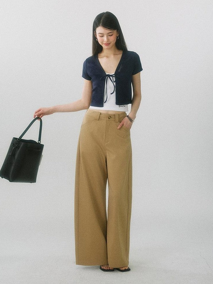 SereneEase Drapey Curved Crease High Waist Pockets Women's Polyester Wide-leg Pants