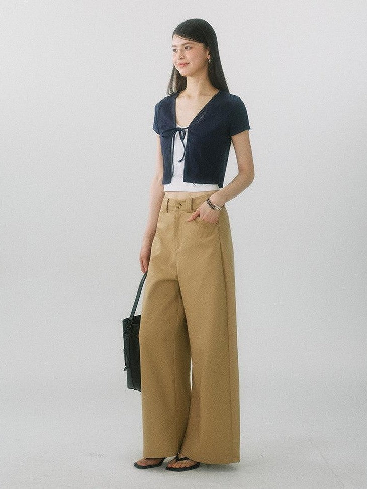 SereneEase Drapey Curved Crease High Waist Pockets Women's Polyester Wide-leg Pants