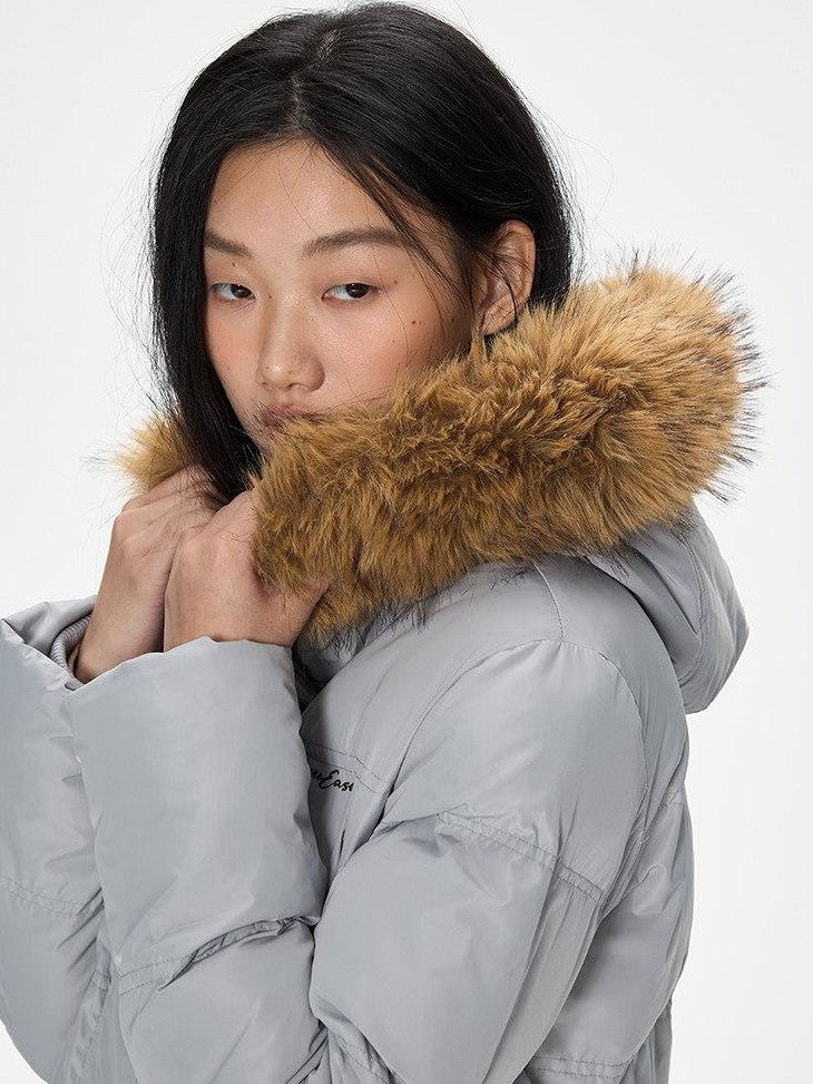SereneEase Faux Fur Collar Fleece Lined Hooded Straight Cut Women's Cotton Puffer Jackets