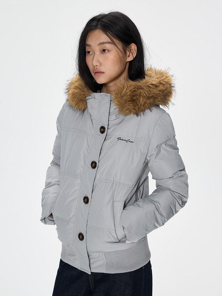 SereneEase Faux Fur Collar Fleece Lined Hooded Straight Cut Women's Cotton Puffer Jackets