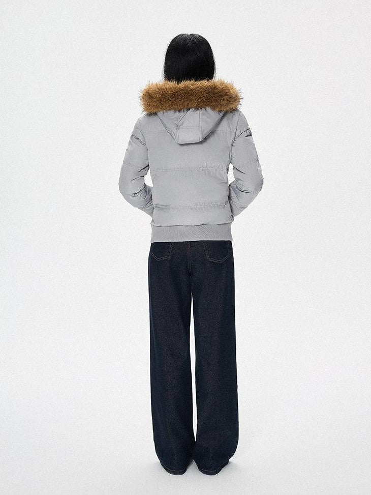 SereneEase Faux Fur Collar Fleece Lined Hooded Straight Cut Women's Cotton Puffer Jackets