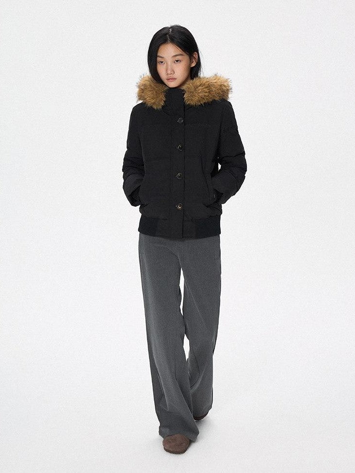 SereneEase Faux Fur Collar Fleece Lined Hooded Straight Cut Women's Cotton Puffer Jackets