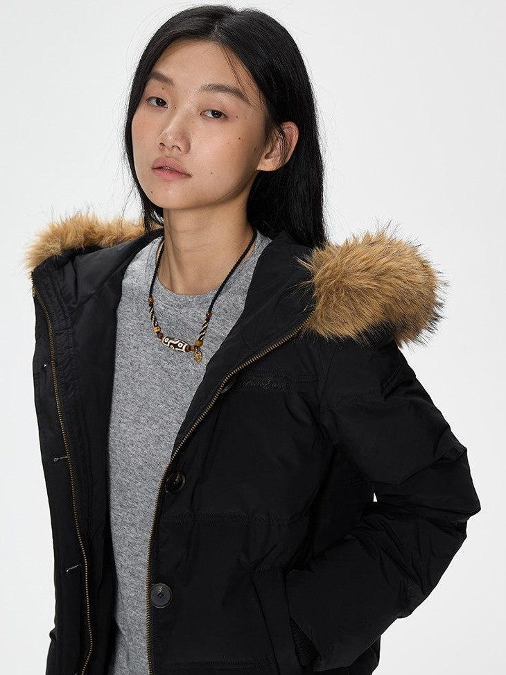 SereneEase Faux Fur Collar Fleece Lined Hooded Straight Cut Women's Cotton Puffer Jackets