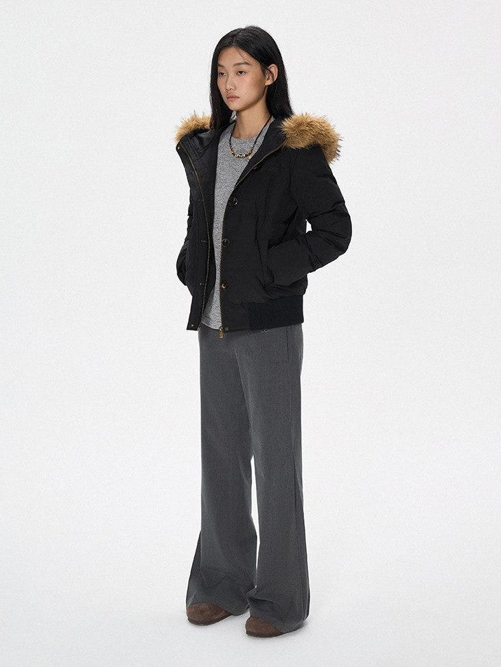 SereneEase Faux Fur Collar Fleece Lined Hooded Straight Cut Women's Cotton Puffer Jackets