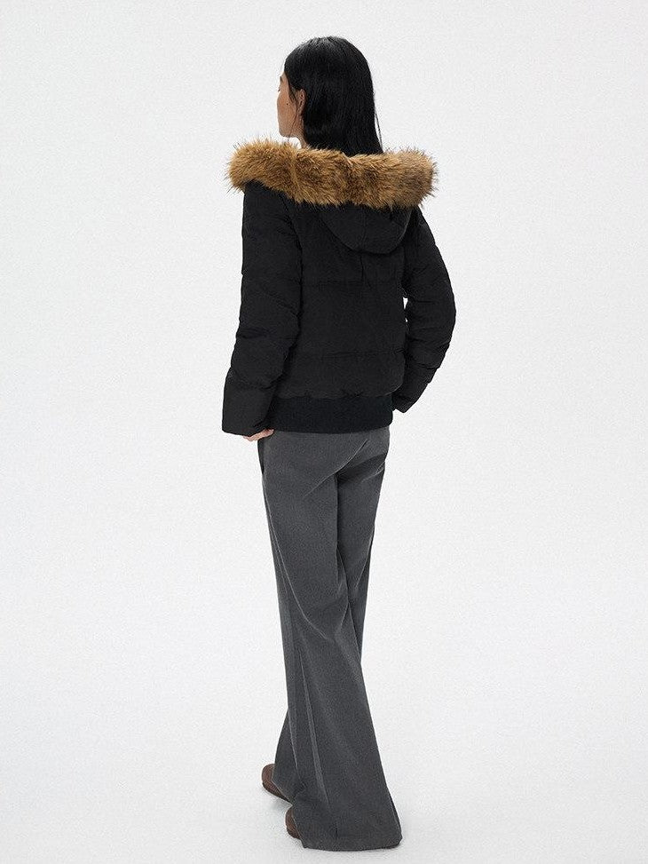 SereneEase Faux Fur Collar Fleece Lined Hooded Straight Cut Women's Cotton Puffer Jackets