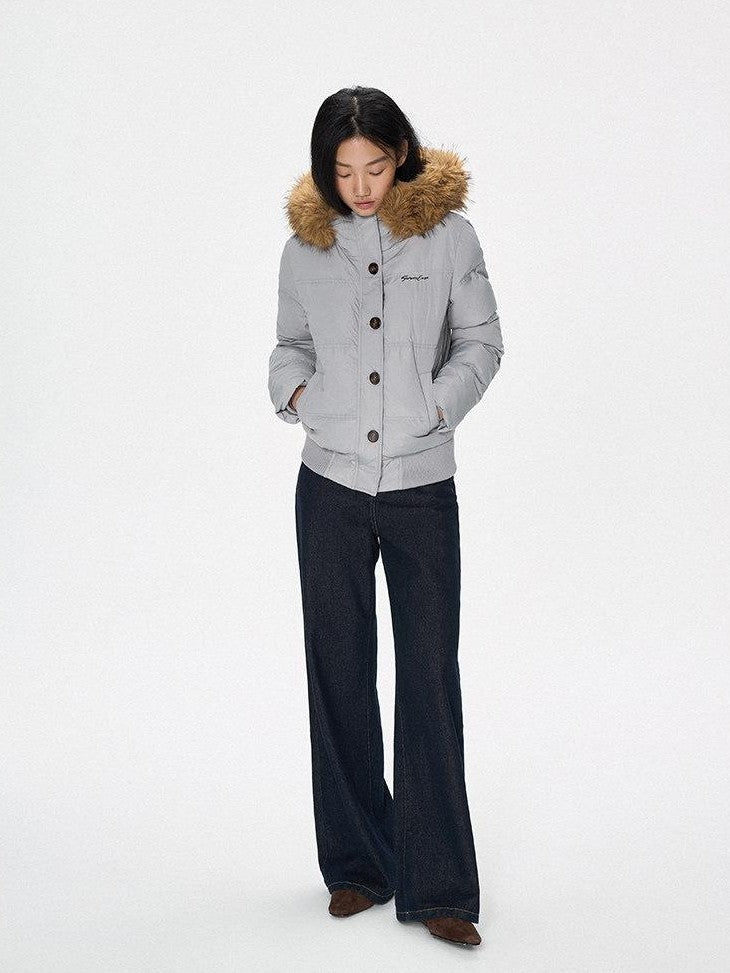 SereneEase Faux Fur Collar Fleece Lined Hooded Straight Cut Women's Cotton Puffer Jackets