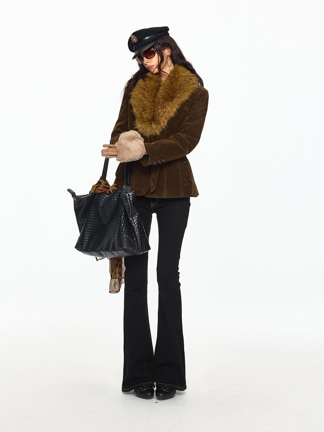 SereneEase Faux Suede Belted Faux Fur Collar Slim Fit Women's Pu Casual Jackets