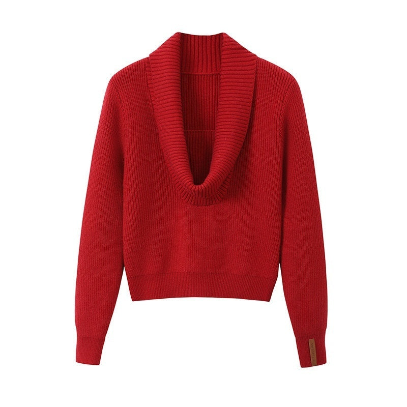 SereneEase_Festive_Red_Drape_Knit_Two_Way_V-neck_Women's_Acrylic_Blend_Turtleneck_Sweaters_855218222646_MISSTT