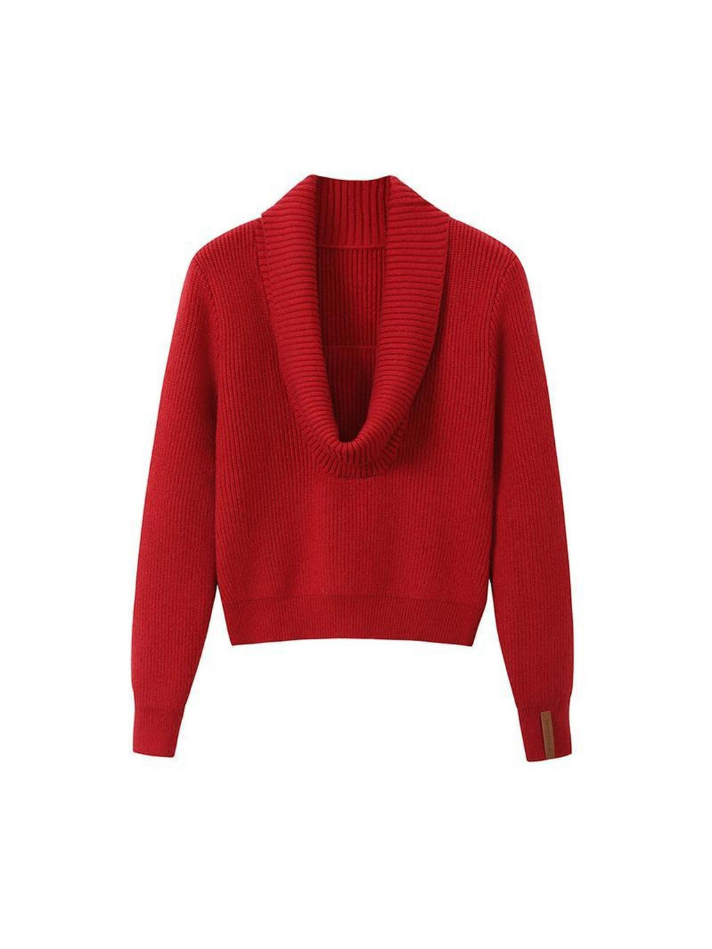 SereneEase Festive Red Drape Knit Two Way V-neck Women's Acrylic Blend Turtleneck Sweaters