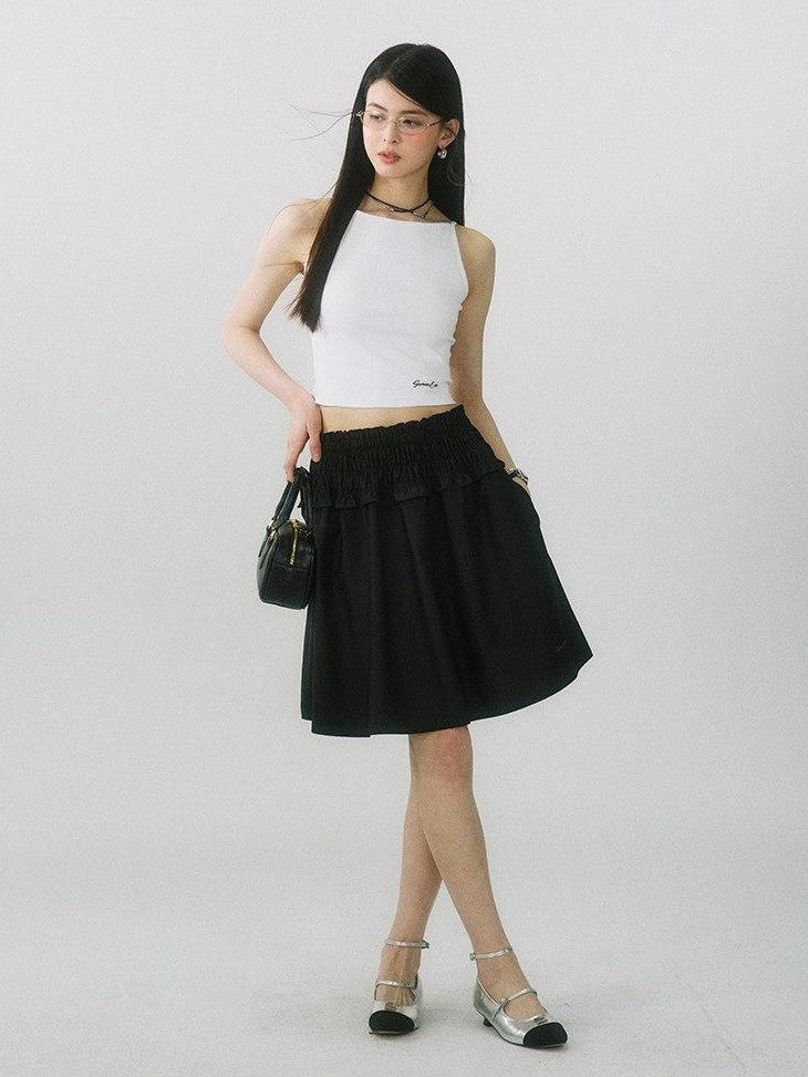 SereneEase Floral Ruched High Waist A Line Women's Pure Cotton Midi Skirts