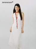 SereneEase French V-neck Detachable Flower Women's Nylon Bodycon Maxi Dresses