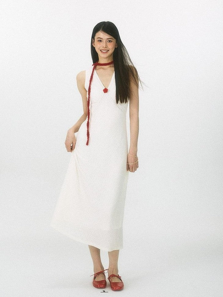 SereneEase French V-neck Detachable Flower Women's Nylon Bodycon Maxi Dresses