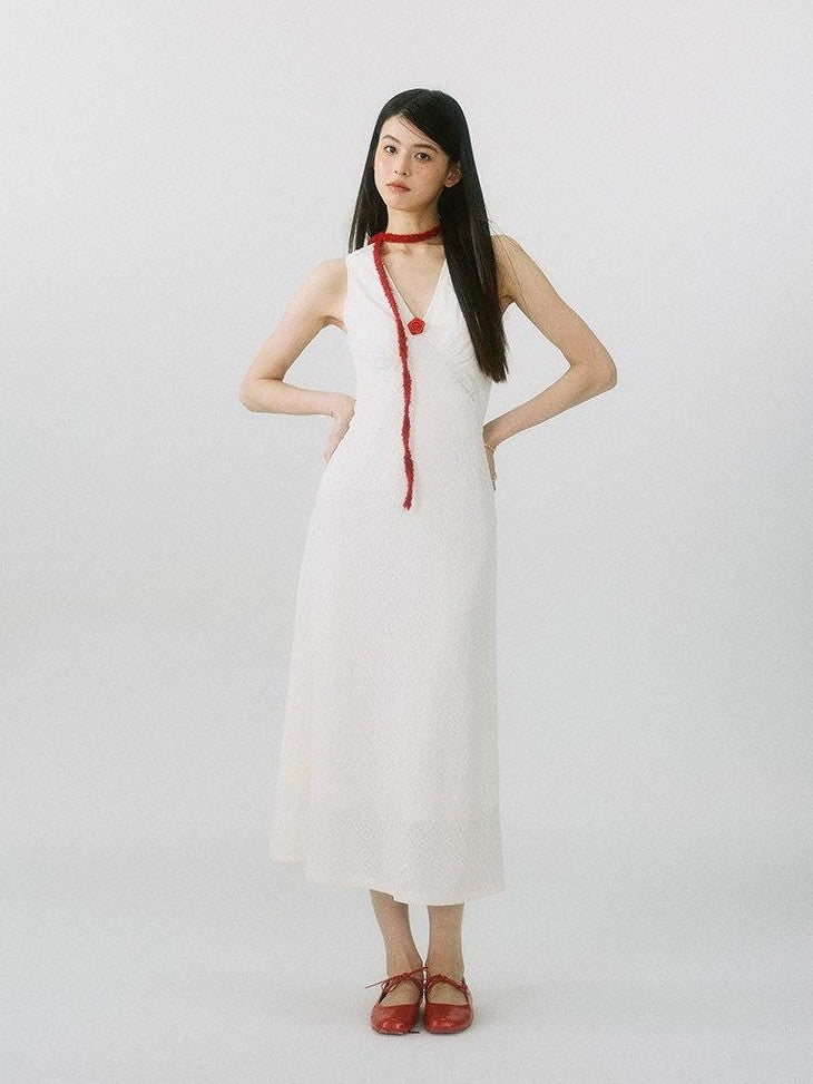 SereneEase French V-neck Detachable Flower Women's Nylon Bodycon Maxi Dresses