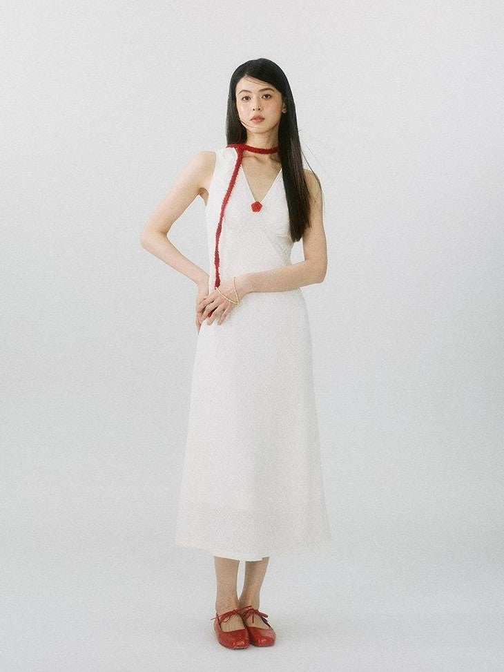 SereneEase French V-neck Detachable Flower Women's Nylon Bodycon Maxi Dresses