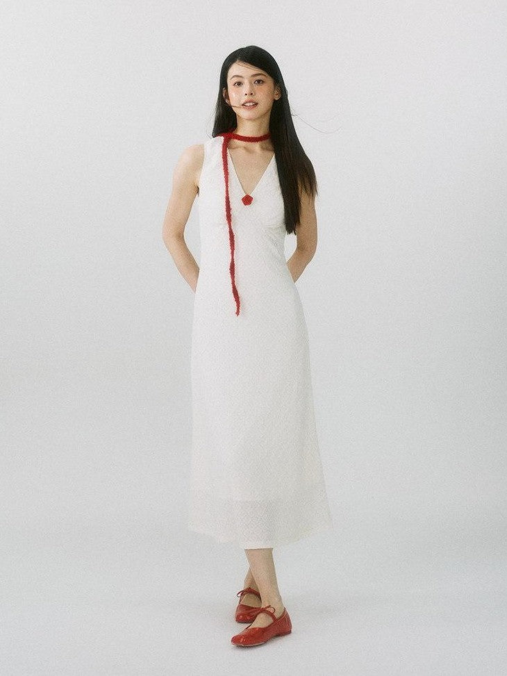 SereneEase French V-neck Detachable Flower Women's Nylon Bodycon Maxi Dresses