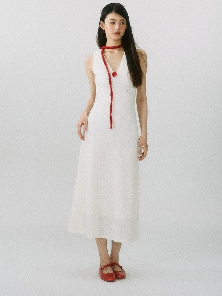 SereneEase French V-neck Detachable Flower Women's Nylon Bodycon Maxi Dresses
