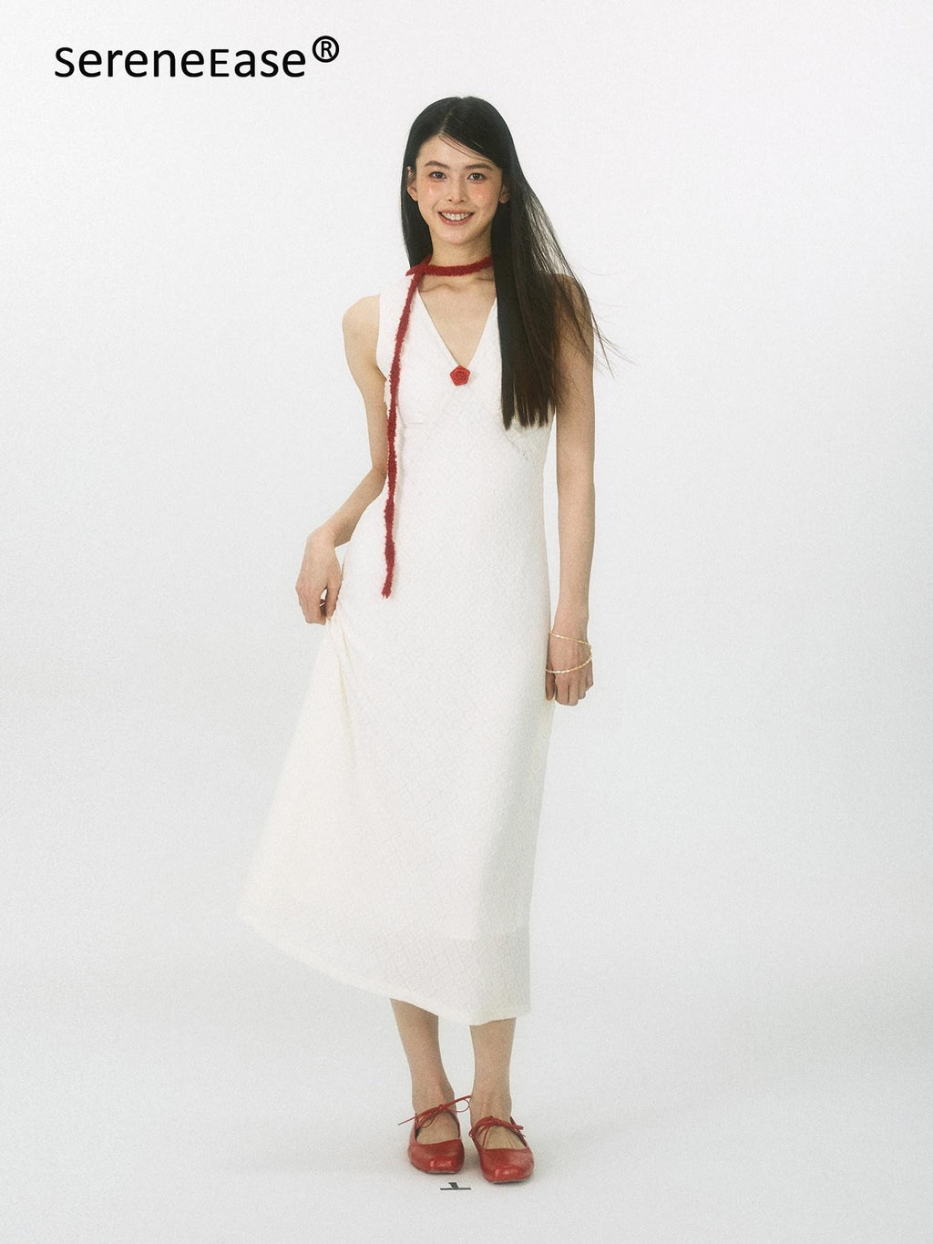 SereneEase French V-neck Detachable Flower Women's Nylon Bodycon Maxi Dresses