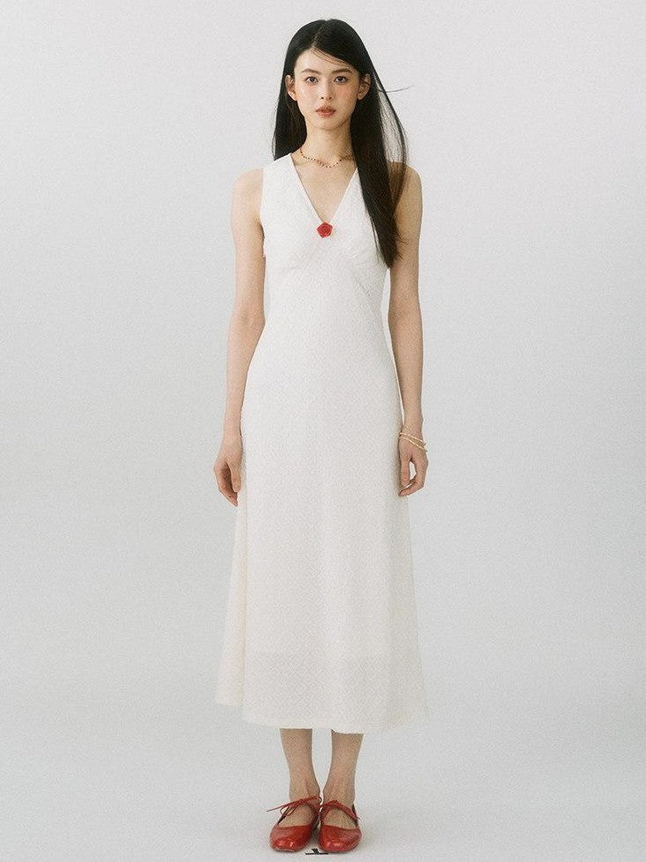 SereneEase French V-neck Detachable Flower Women's Nylon Bodycon Maxi Dresses