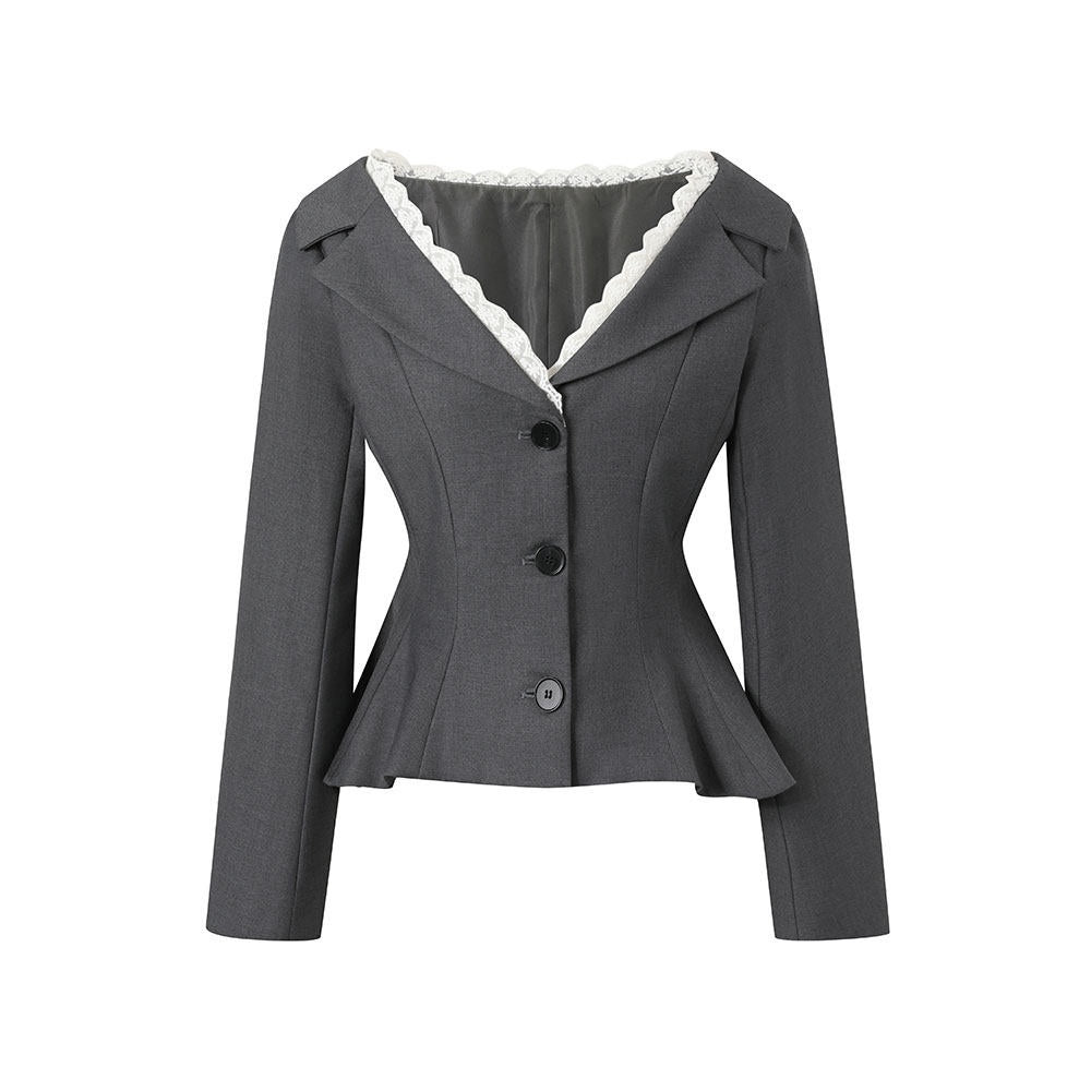SereneEase_Gray_One_Shoulder_Spliced_Waist_Slimming_Women's_Blazer_Pant_Suits_965259816130_MISSTT