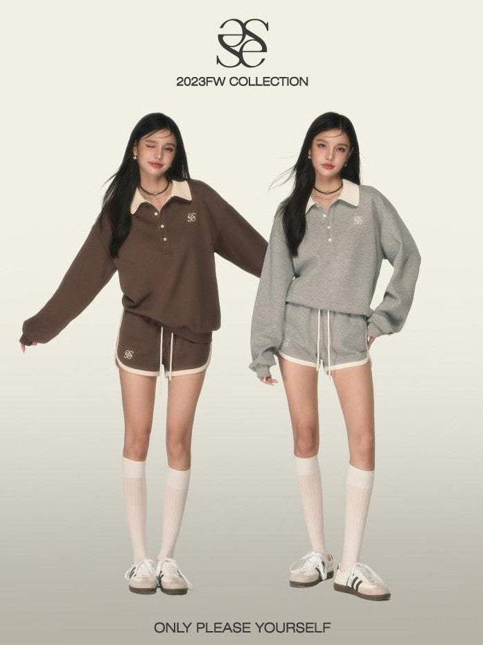 SereneEase Heather Gray Relaxed Lounge American Women's Cotton Sport Top & Shorts Sets
