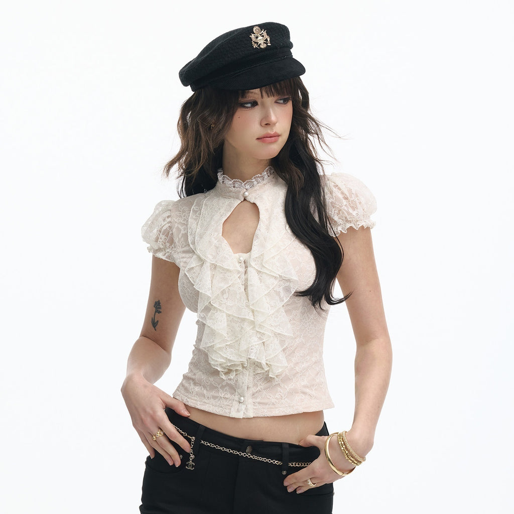 SereneEase_Ivory_Lace_Cutout_Ruffle_Pleated_Stand_Collar_Women's_Slim_T-shirts_1023682045877_MISSTT