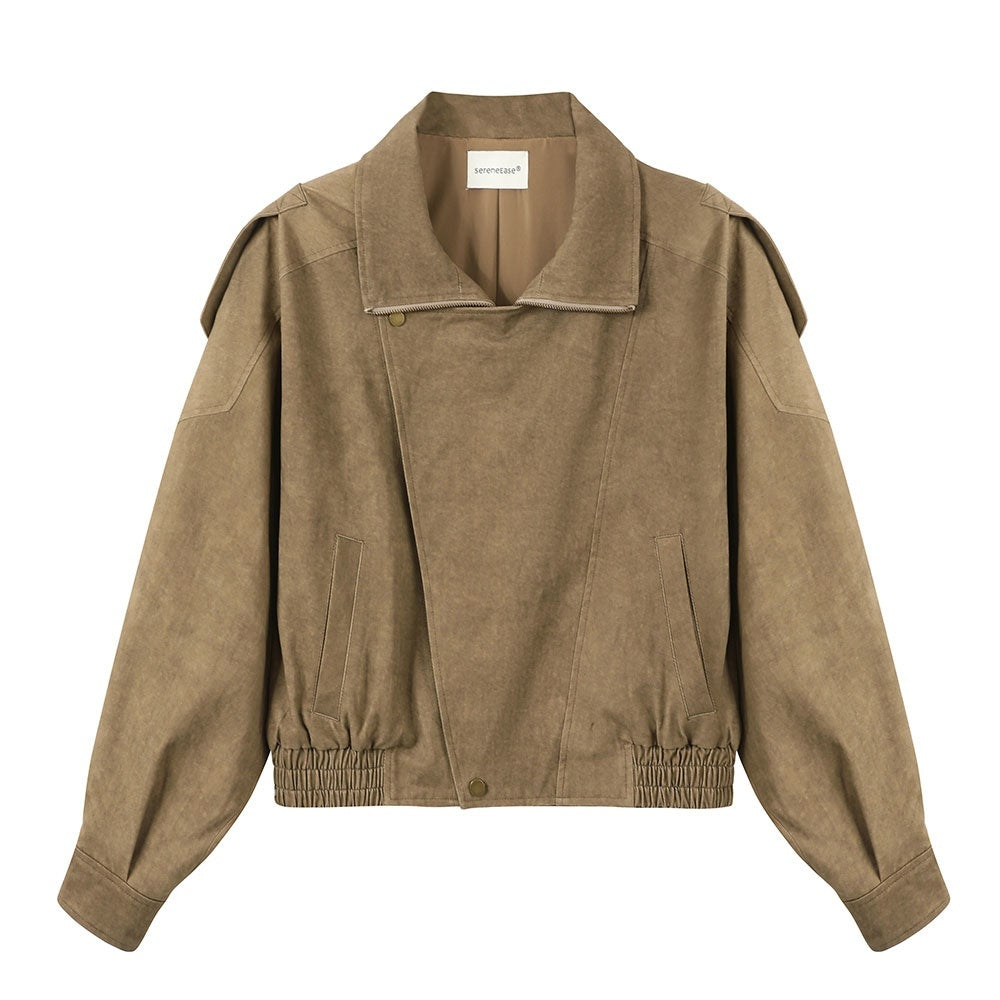 SereneEase_Khaki_Distressed_Plaid_Zipper_Collar_Elastic_Hem_Women's_Utility_Jackets_971289896248_MISSTT