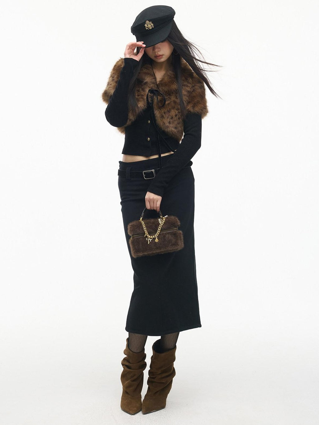 SereneEase Leopard Print Faux Fur Short Shawl Two Piece Women's Knit Cardigans