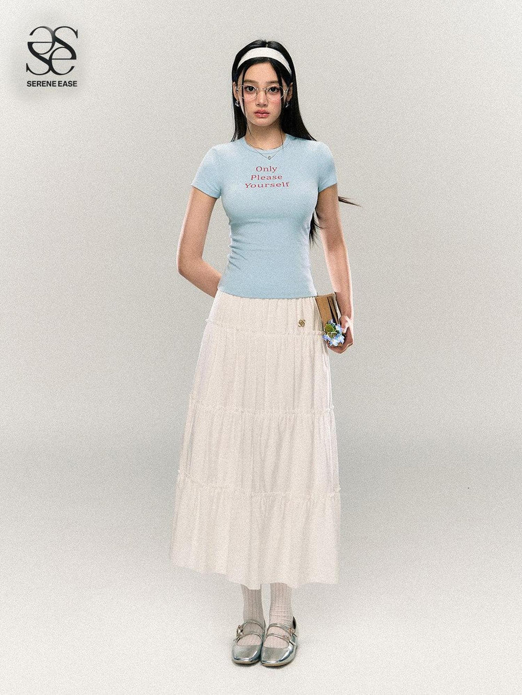 SereneEase Letter Print Waist Cinched Round Neck Women's Cotton Slim T-shirts