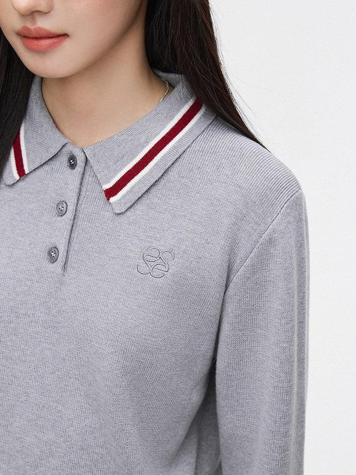 SereneEase Preppy Polo Collar Cropped Slimming Pleated Women's Knit Matching Skirt Sets