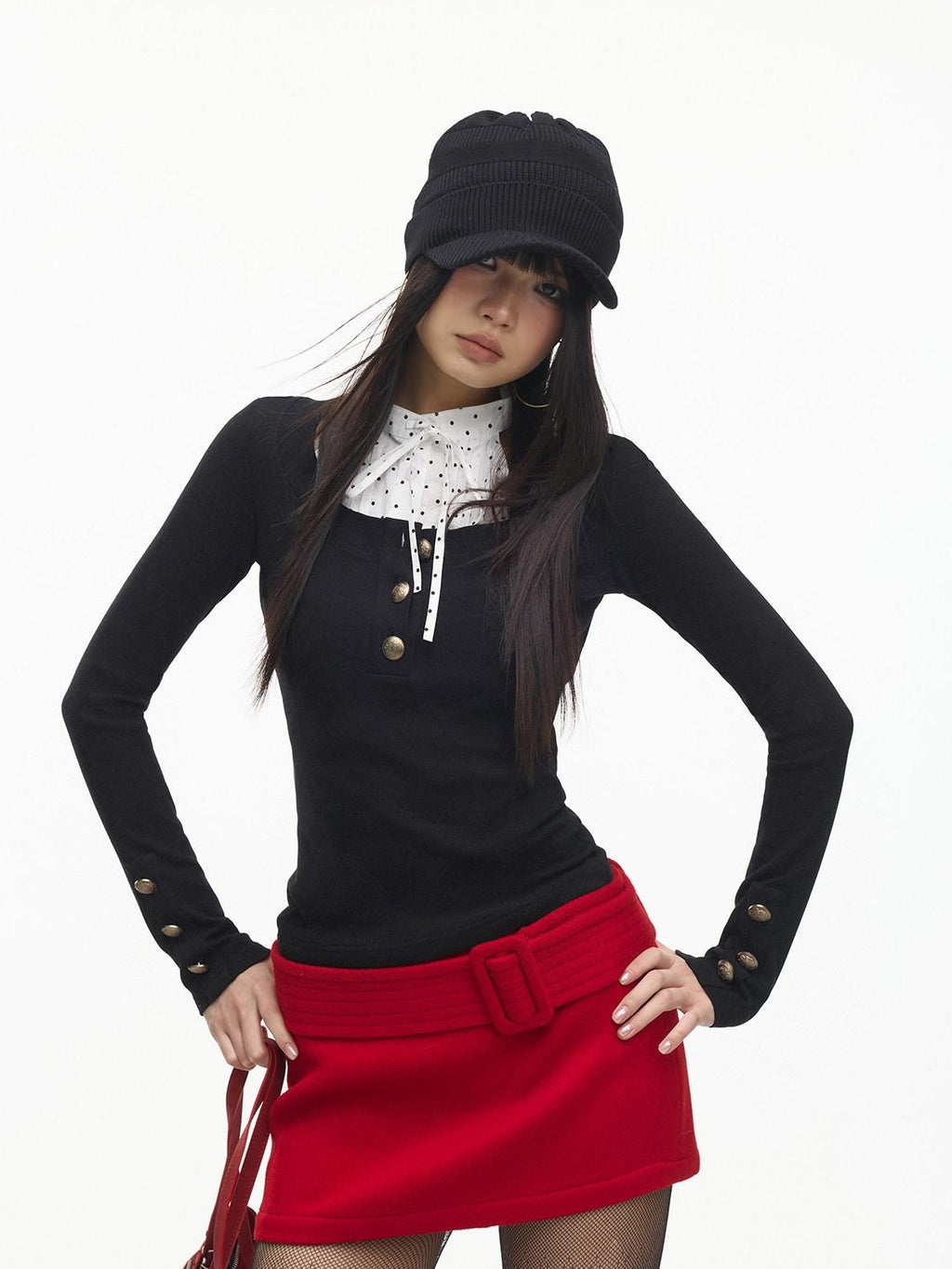 SereneEase Red Vintage High Waist A Line Slim Women's Wool Blend Mini Skirts